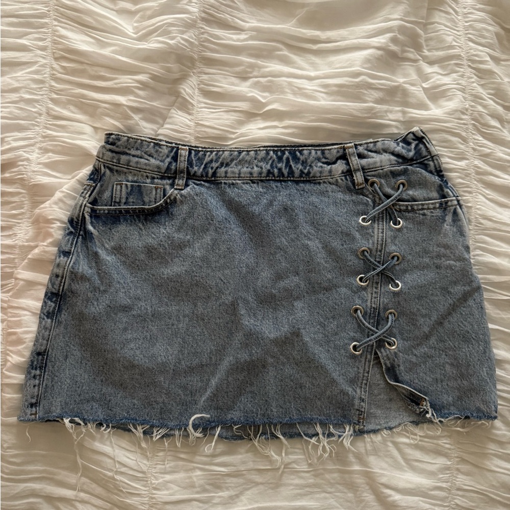 Zara Denim Mini Skirt - Lace up side detail